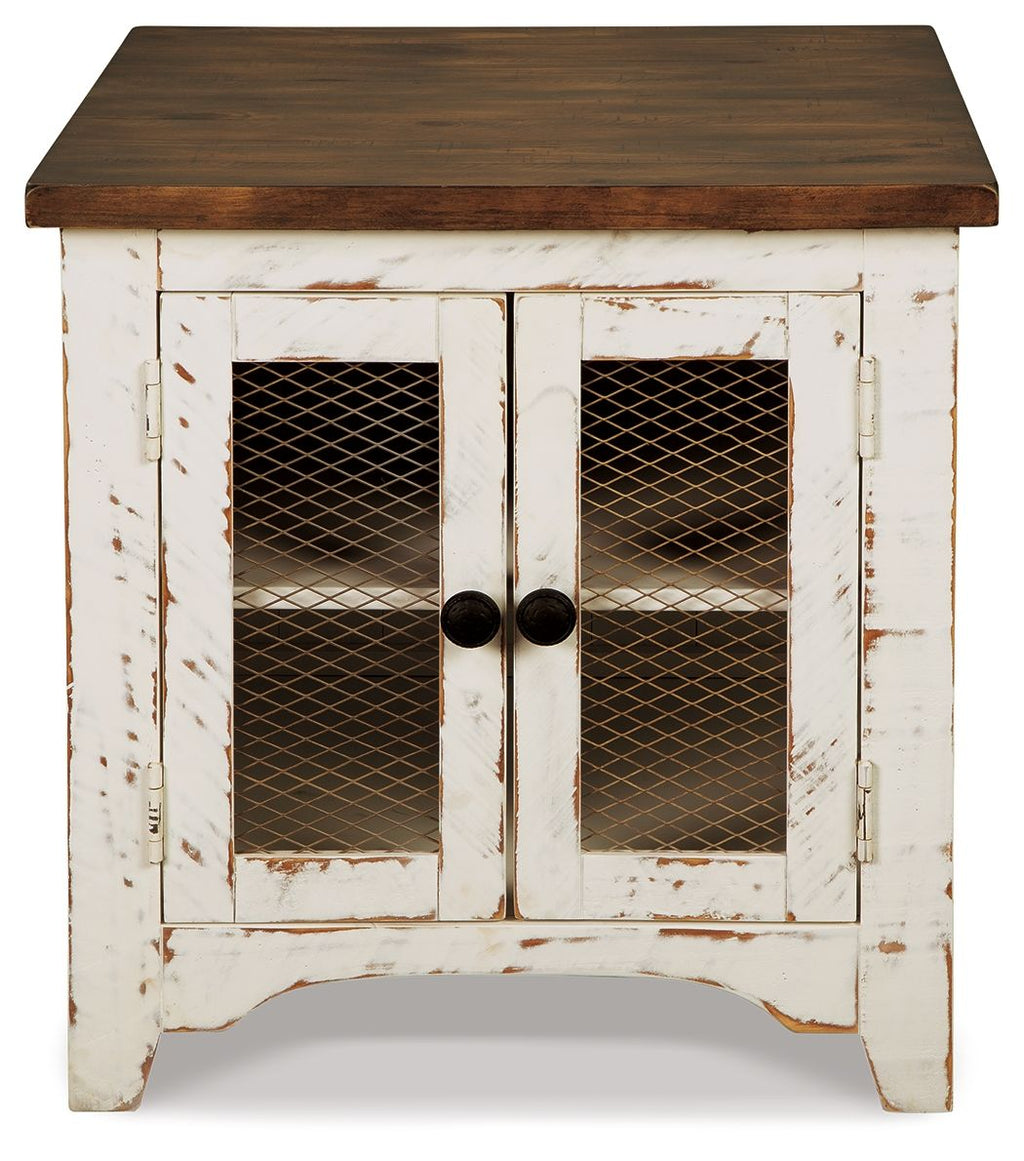 Wystfield - Rectangular End Table - 2 Doors - White / Brown