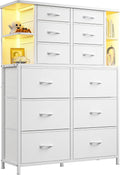 White Bedroom Dresser With LED Lights And 12 Deep Drawers