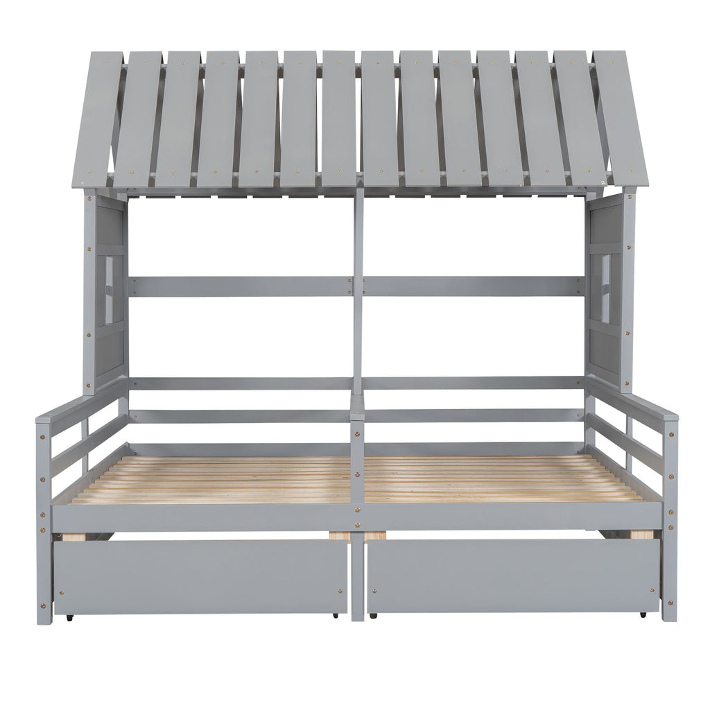 House Platform Beds With 2 Drawers, Side By Side Design