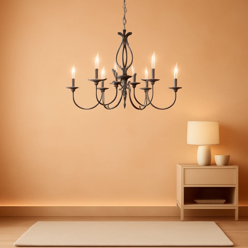 6-Light Rustic Farmhouse Candle Chandelier, Brushed Nickel