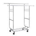 Heavy Duty Double Clothing Garment Rack With Shelves - Silver