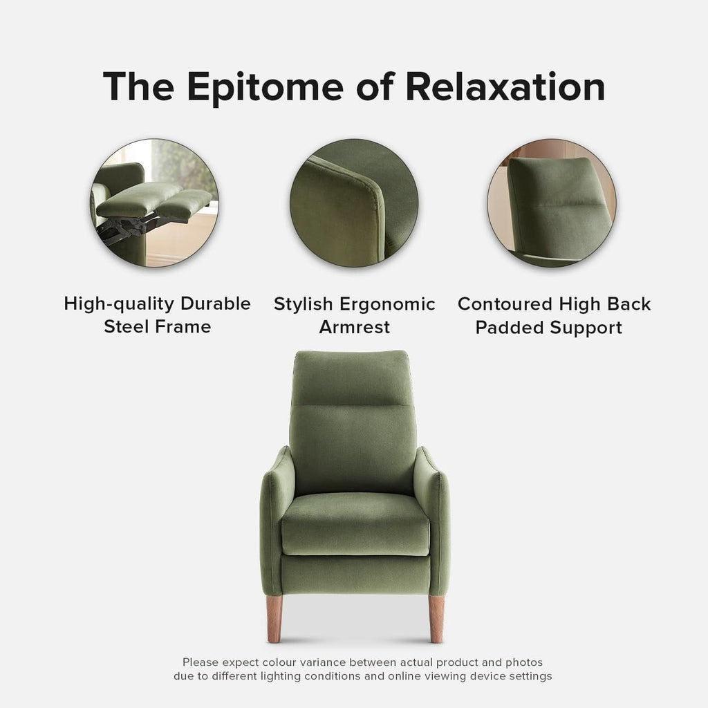 Arthur Olive Green Velvet Recliner Chair With 3 Positions