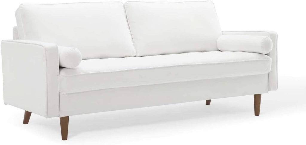 Valour Performance Velvet Sofa White Mid Century Modern