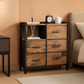 5 Drawer Rustic Brown Dresser With Metal Frame For Bedroom