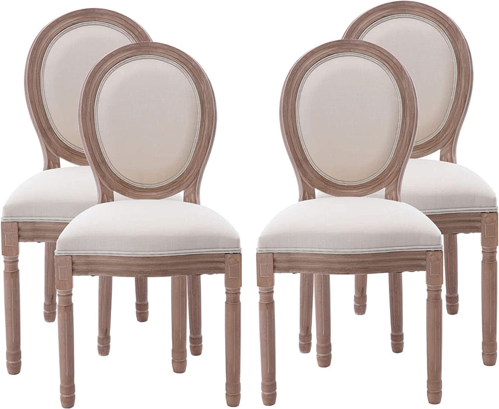 French Country Dining Chairs Set Of 4 With Linen Upholstery And Solid Wood Legs