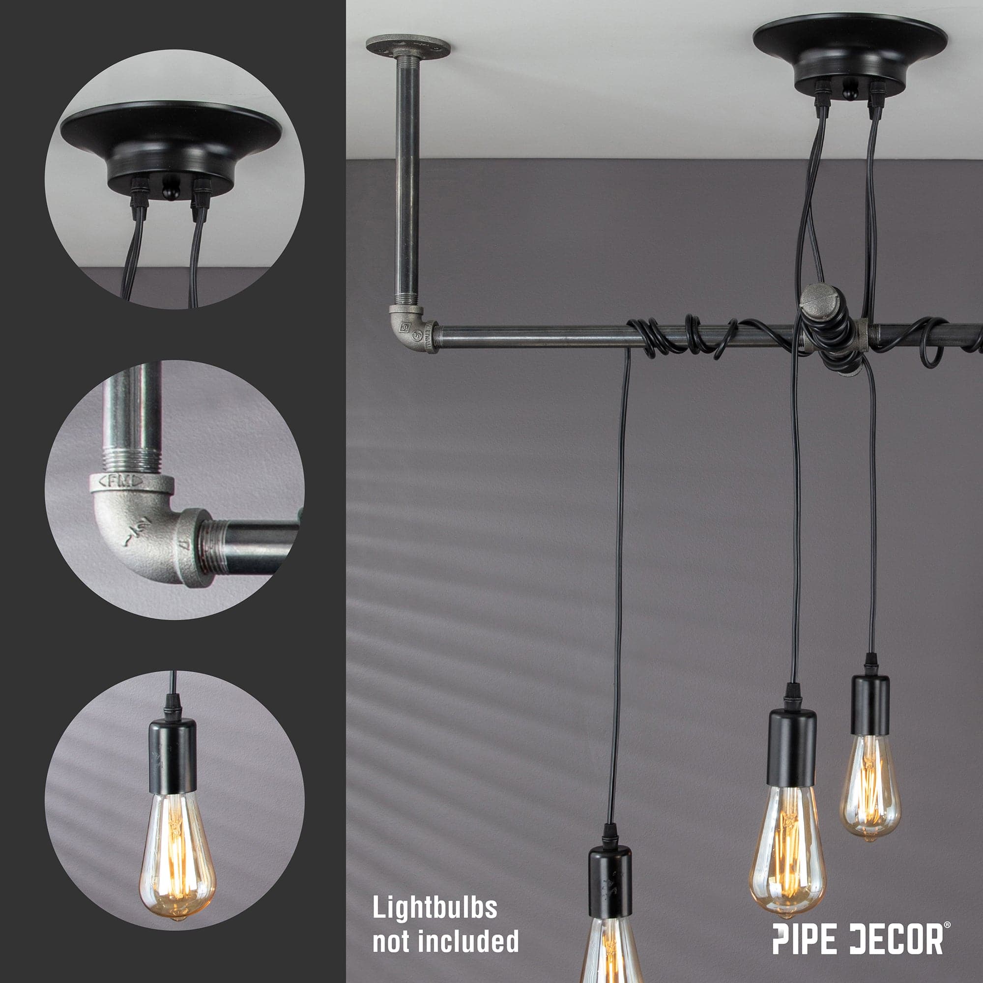 Black Spider Pendant Light Kit with Pipe Cross Hanging Accessory and 4 Adjustable Arms
