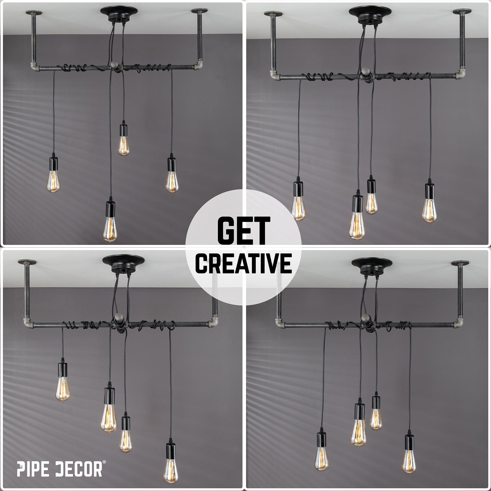 Black Spider Pendant Light Kit with Pipe Cross Hanging Accessory and 4 Adjustable Arms