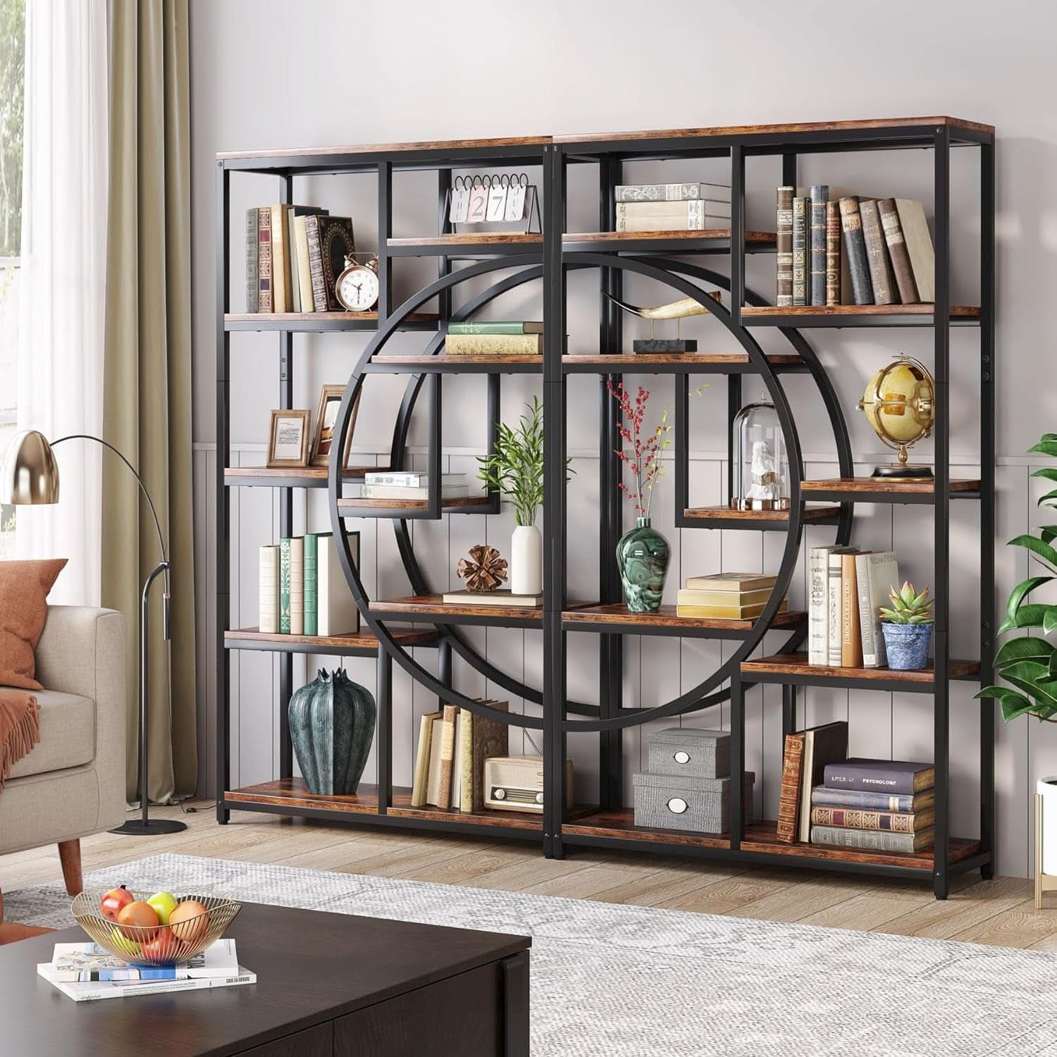Industrial Black 5 Tier Etagere Bookcase For Living Room