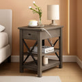 Farmhouse Slim End Table With USB Charging Station