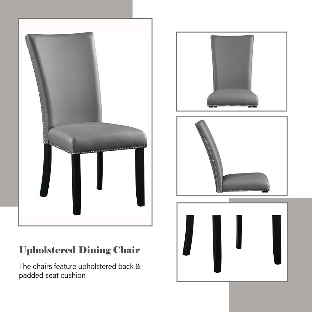 Caralin - Side Chair (Set of 2) - Gray Synthetic Leather & Black