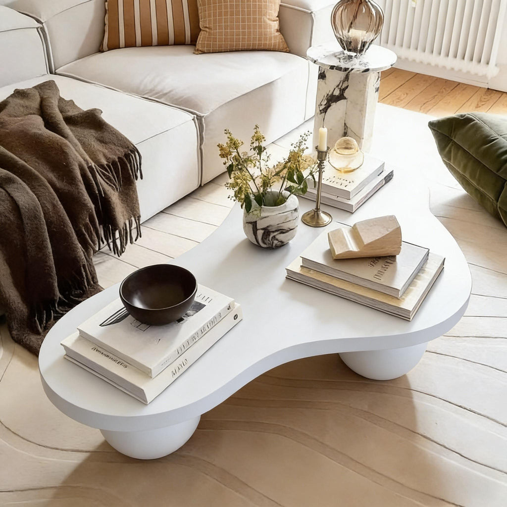 Cloud Shaped Coffee Table With 3 Ball Legs For Living Room