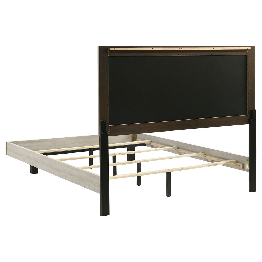 Strout - Queen Panel Bed With Upholstered Headboard - Rustic