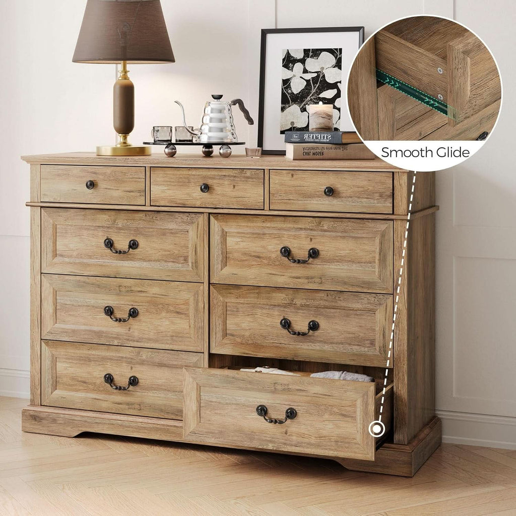 Nine Drawer Dresser Handcrafted Rustic Oakwood Finish