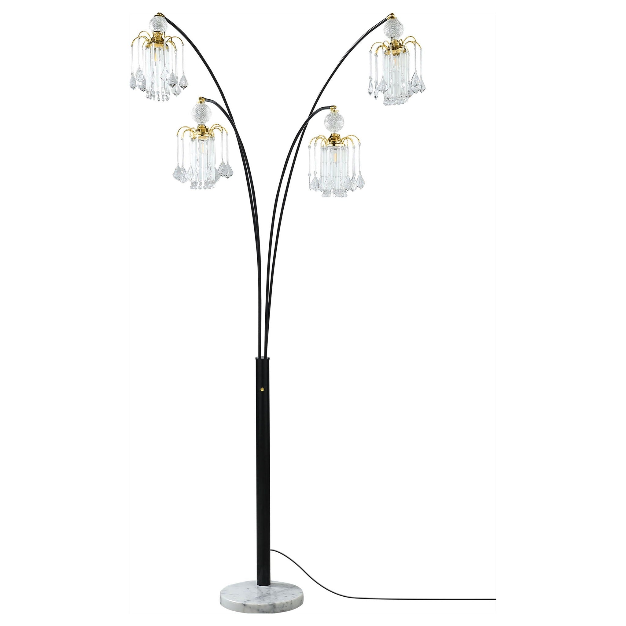 Marcos - Hanging Crystal Arc Tree Floor Lamp With Sculptural Frame - Black