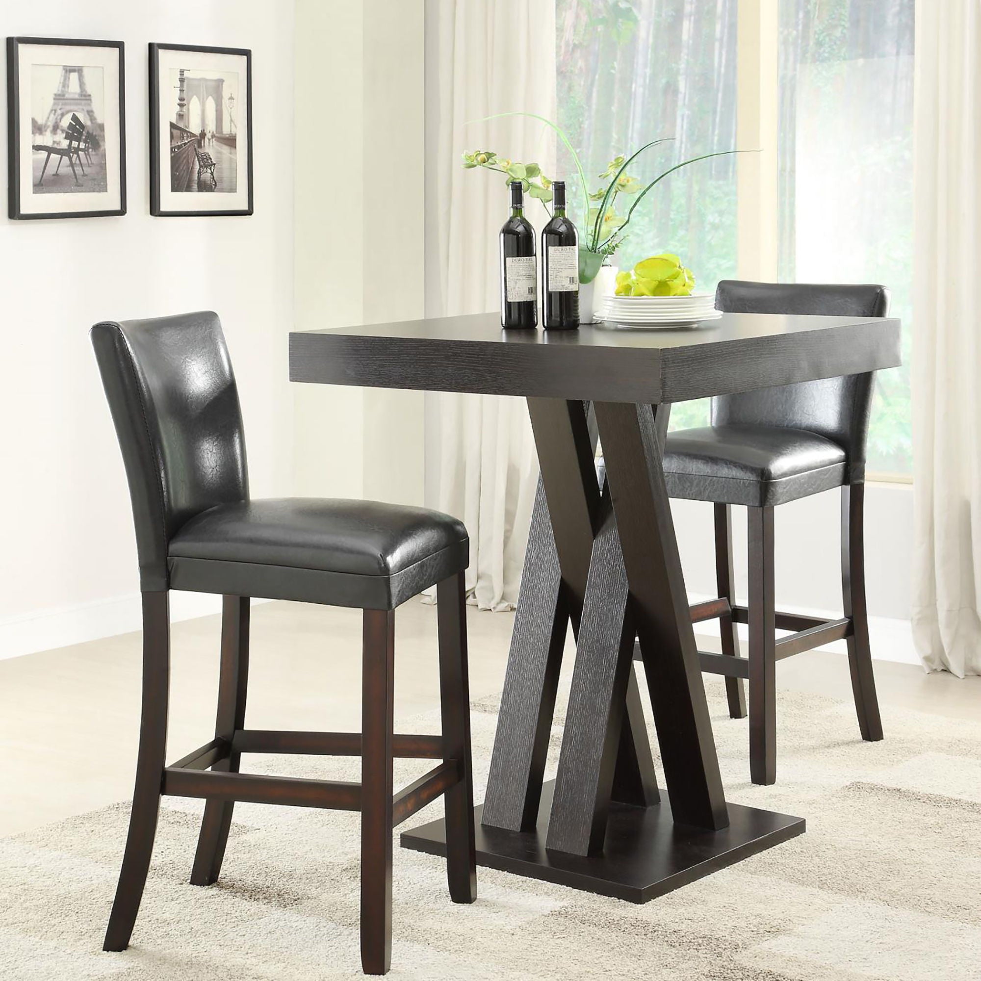 Double X Base Square Bar Table - Cappuccino