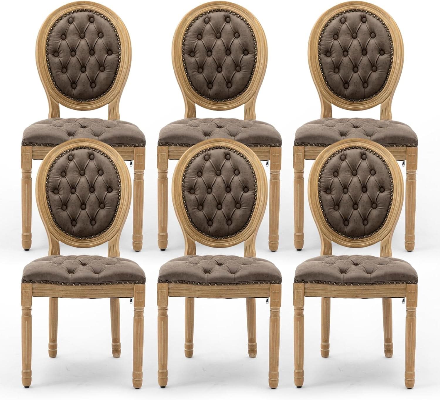 Brown PU Leather Upholstered Dining Chairs Set Of 6