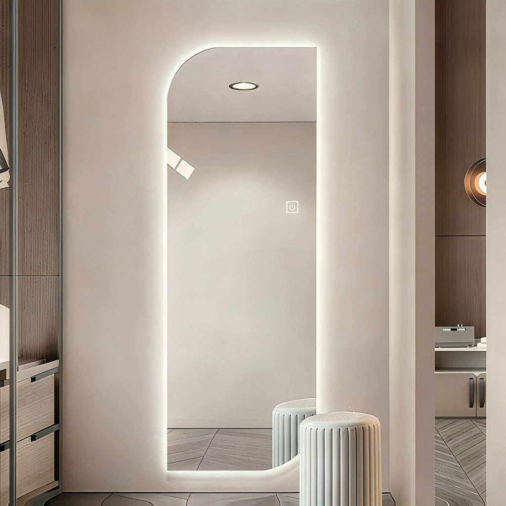 Irregular Shape LED Full Length Wall Mirror With 3 Color Dimmable Lighting - Silver