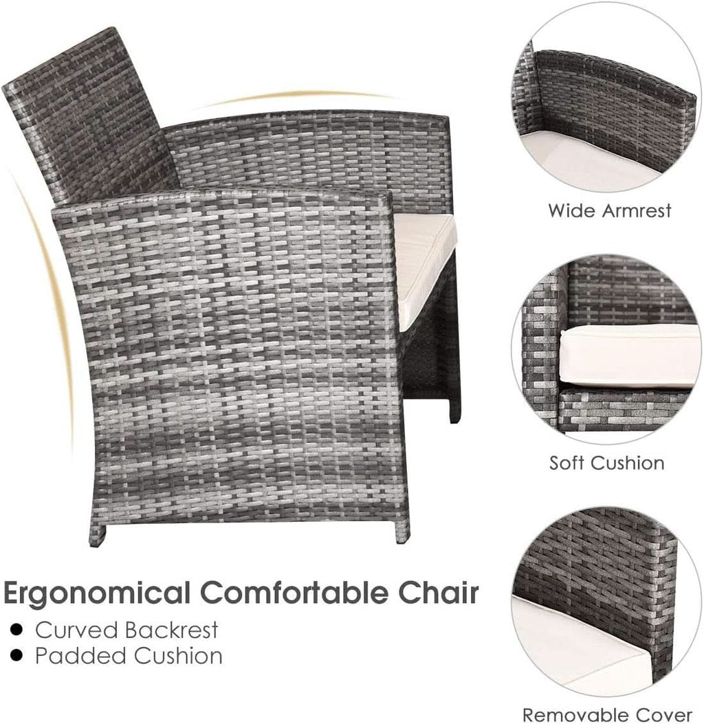 4 Piece Wicker Patio Conversation Set With Soft Cushions