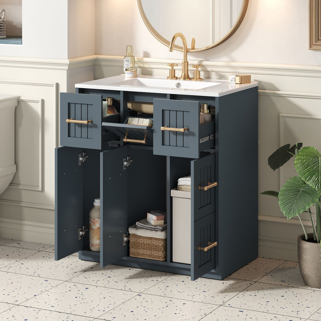 Bathroom Vanity With Undermount Sink, Soft-Close Doors, Drawers, Ceramic Sink