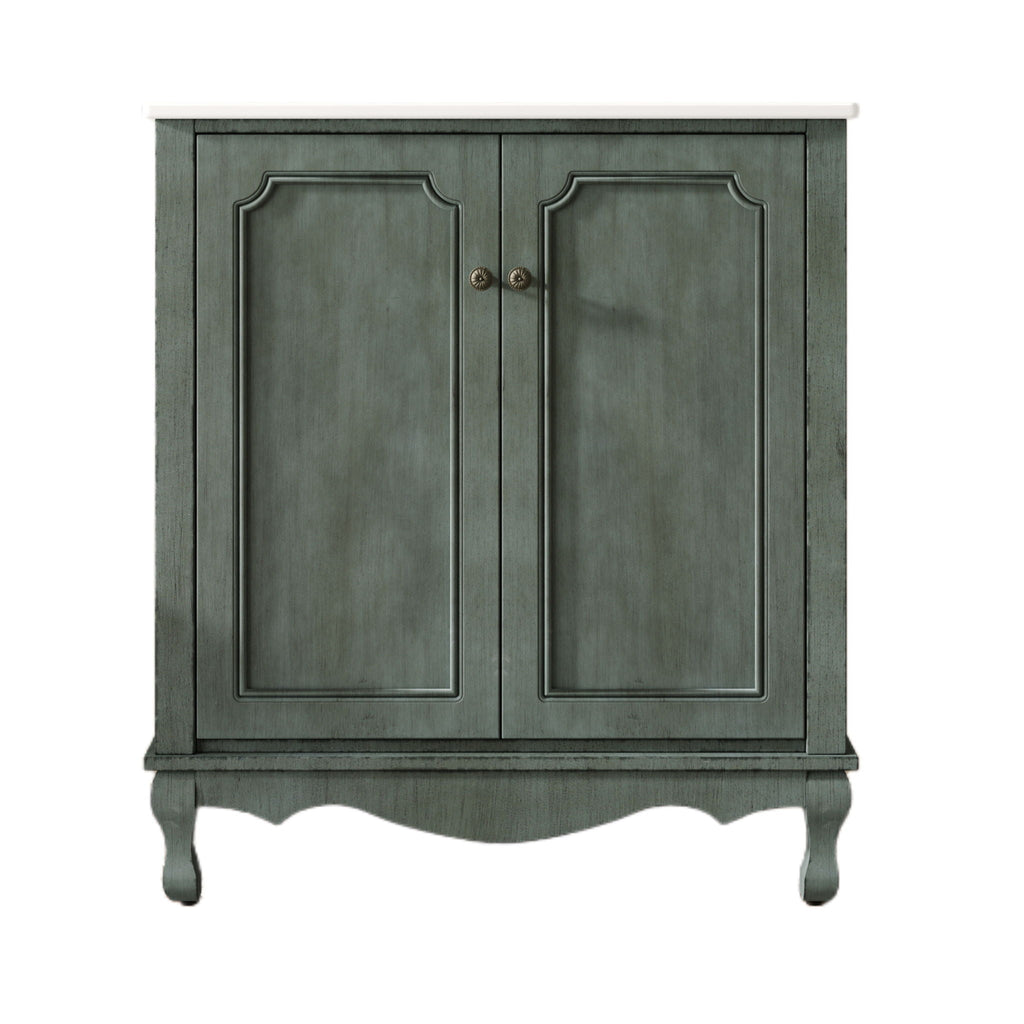 Vintage Bathroom Vanity With Ceramic Sink, Adjustable Shelves