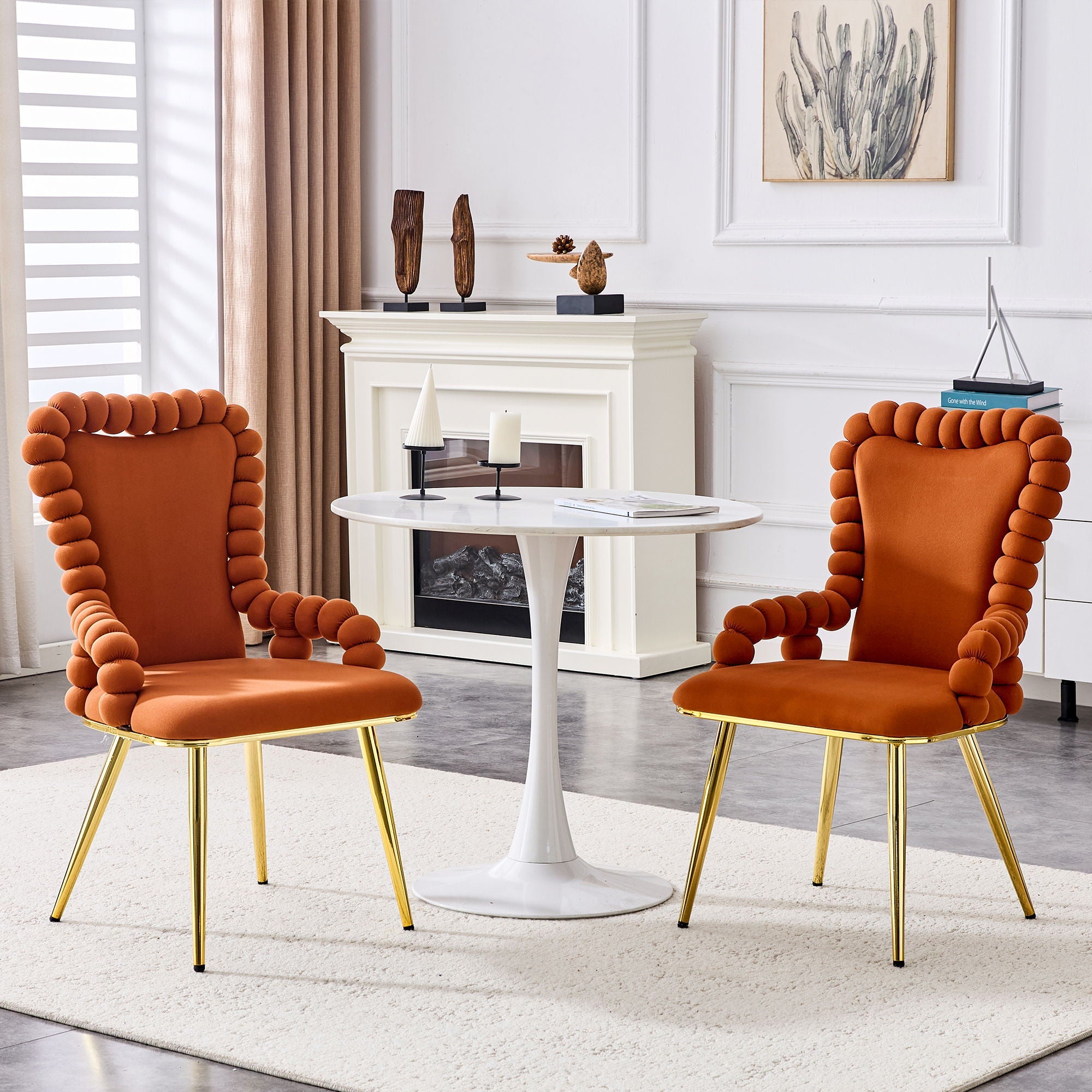 Puffy Bubble, Ball Chain Chair With Armrests For Dining Room (Set of 2)