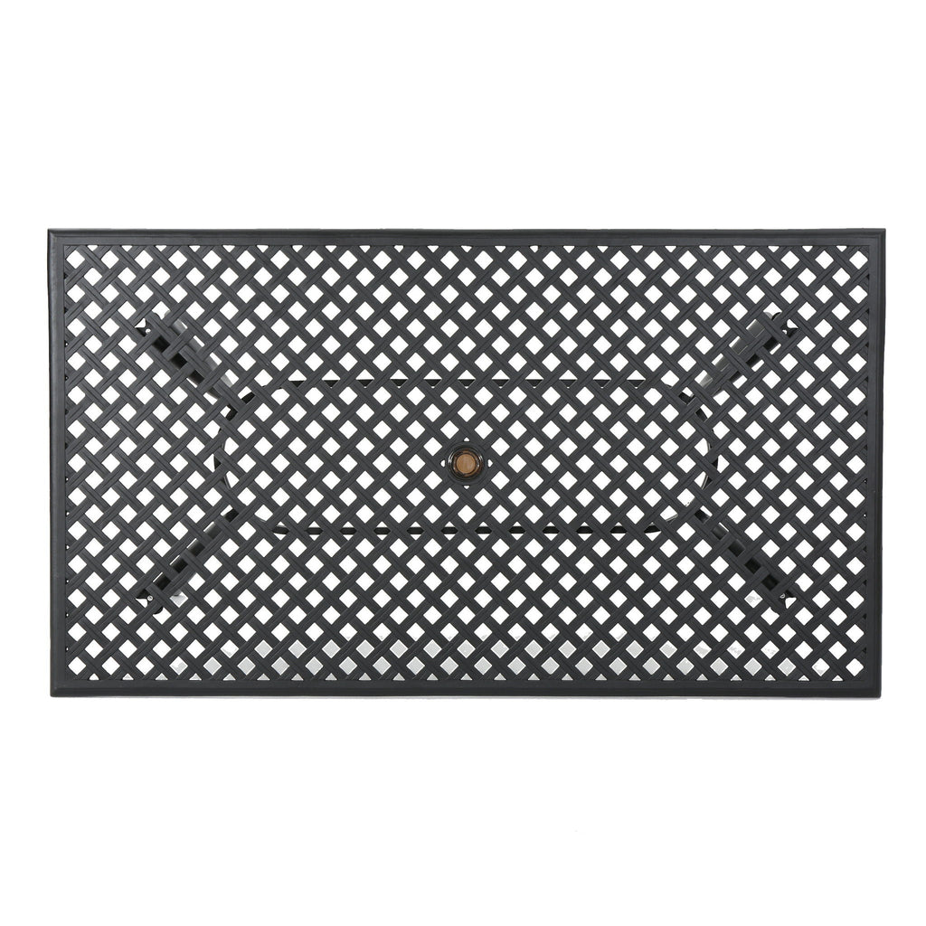 Outdoor Aluminum Dining Table With Lattice Design And Center Umbrella Hole - Black