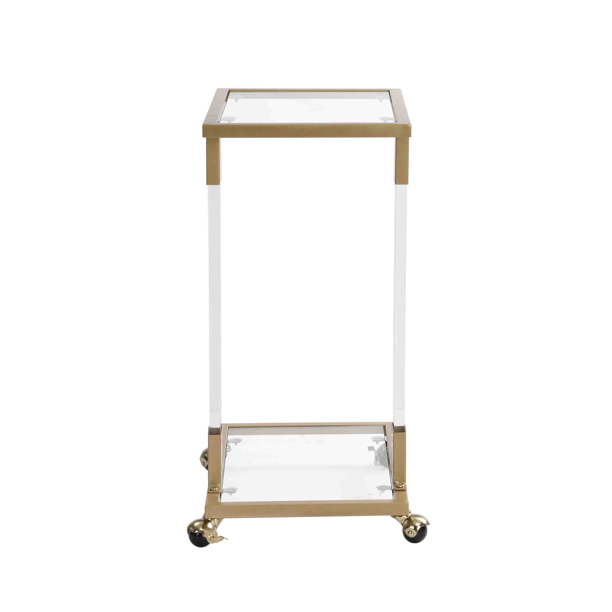 Glass Top C Shape Square Table With Metal Base For Living Room