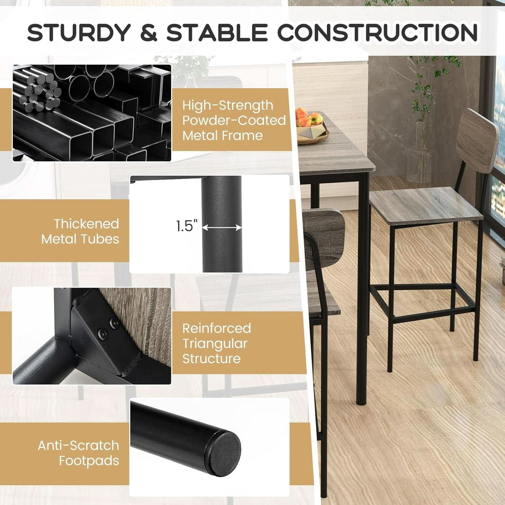 5 Piece Counter Height Dining Table Set Black Oak Stools