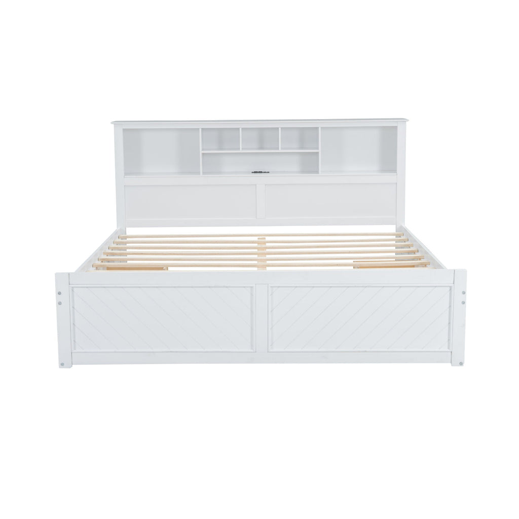 Platform Bed With Multi Storage Headboard, USB And Drawers