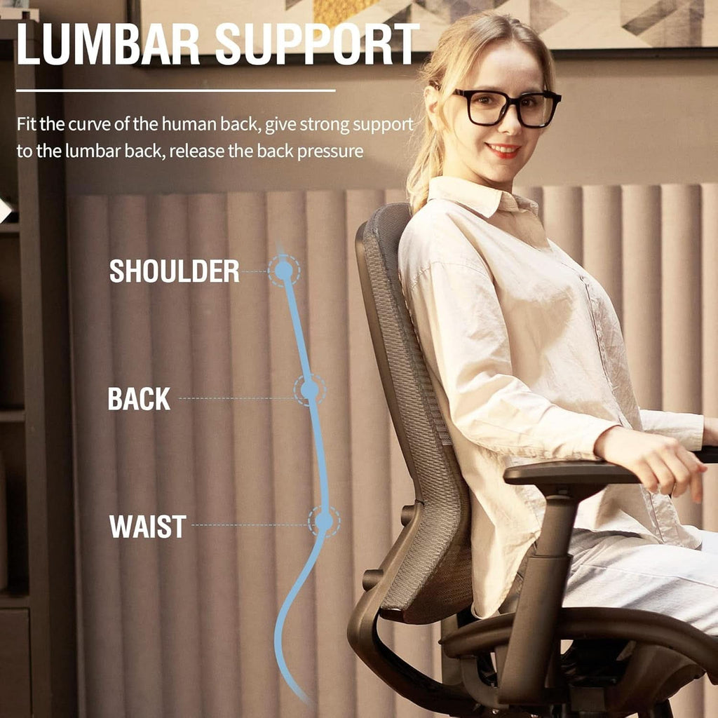Grey Ergonomic Mesh Office Chair With Lumbar Support