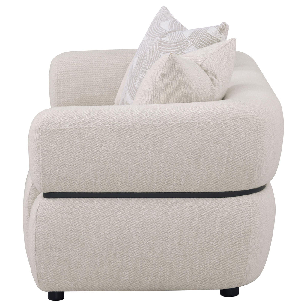 Jeanette 73-inch Fabric Upholstered Round Arm Loveseat Beige