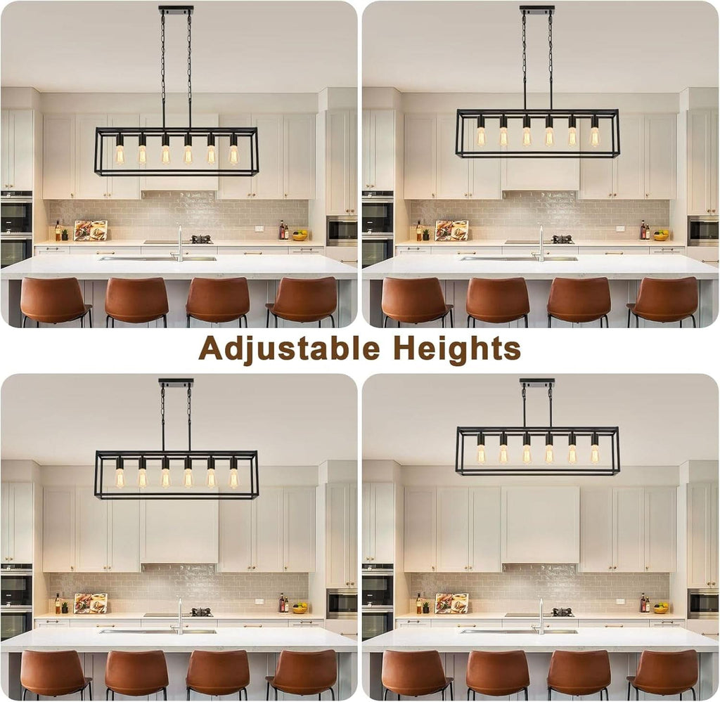 Six Light Black Linear Chandelier With Adjustable Height