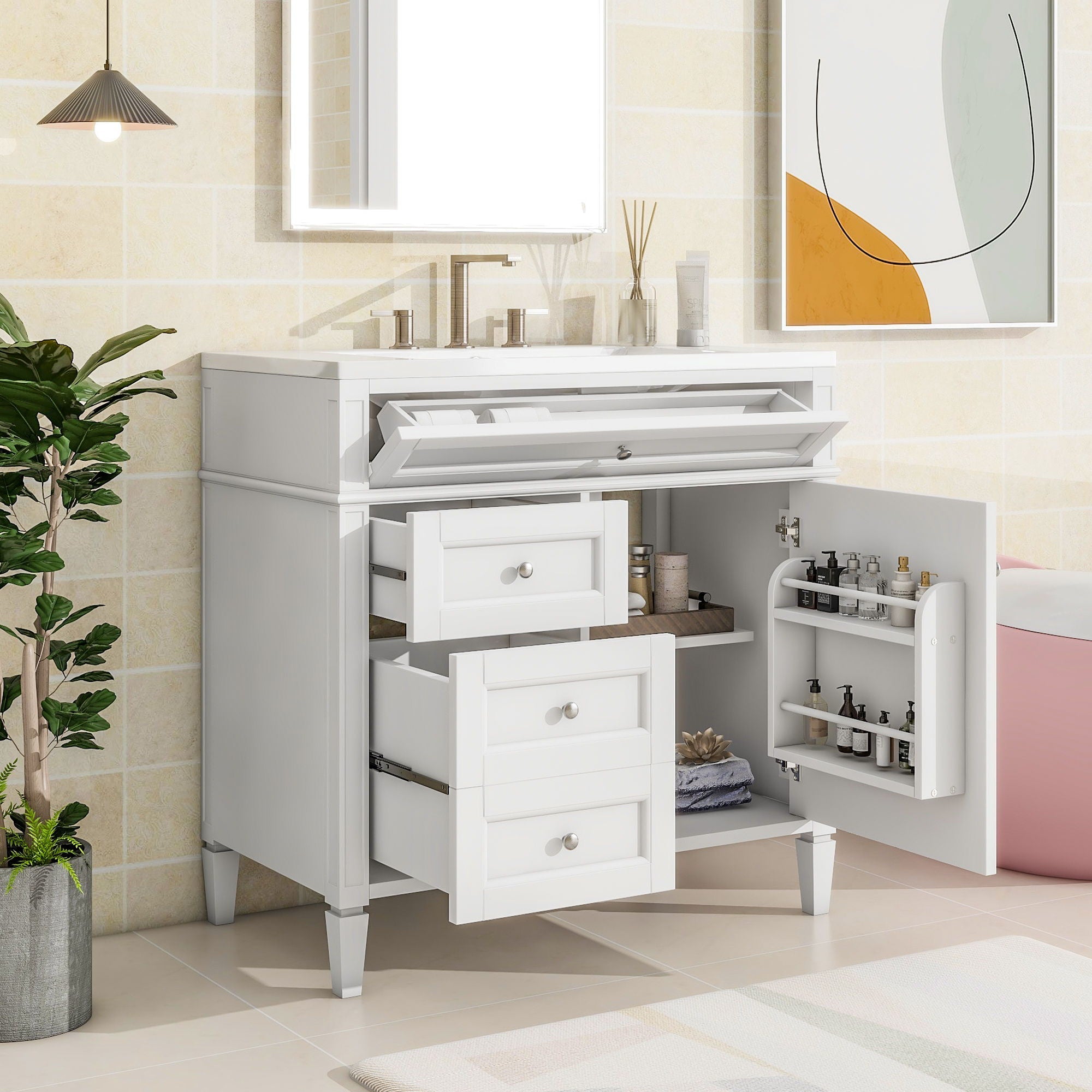 Bathroom Vanity With Top Sink, 2 Drawers And Tip Out Drawer