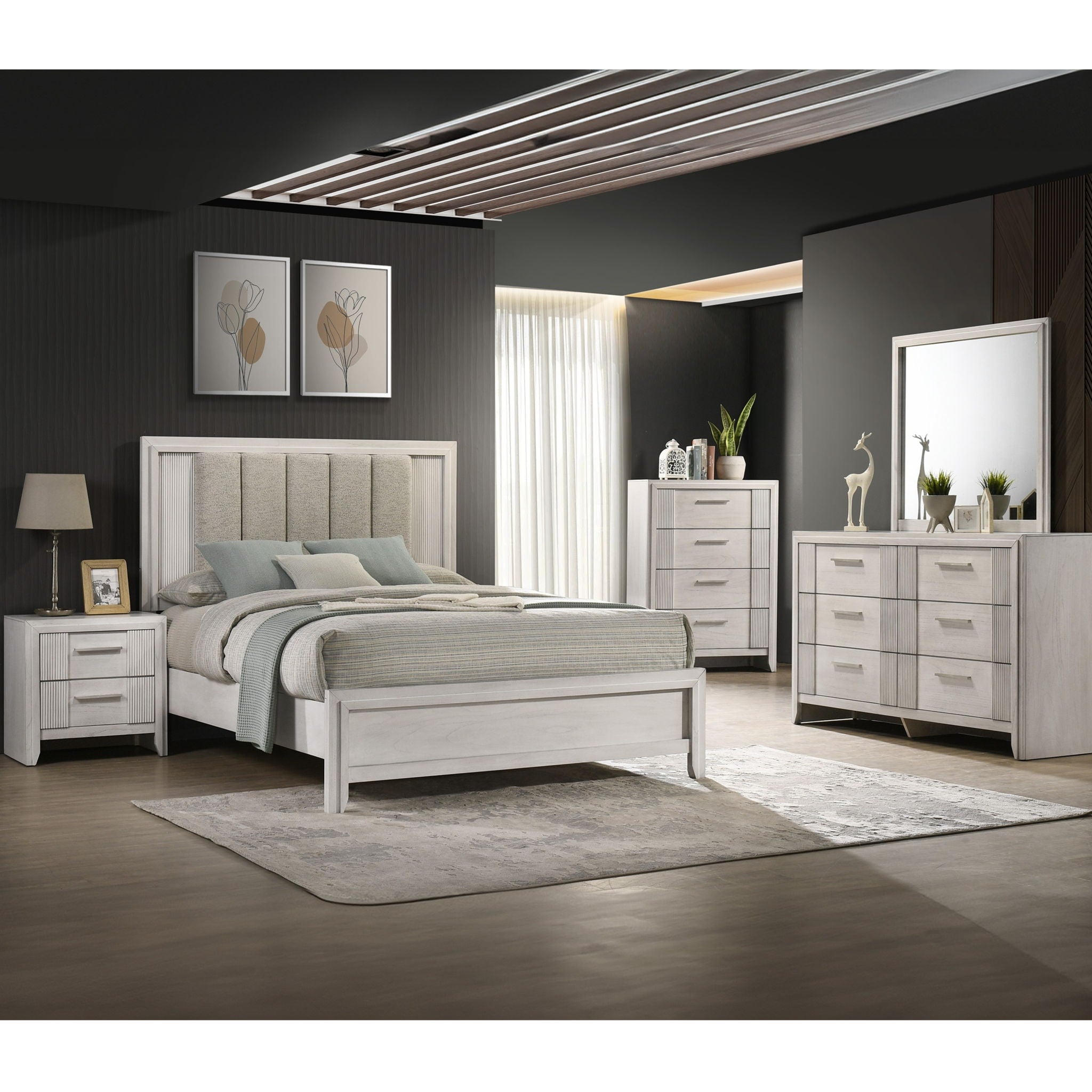 Plush Upholstered Headboard Framed Bed