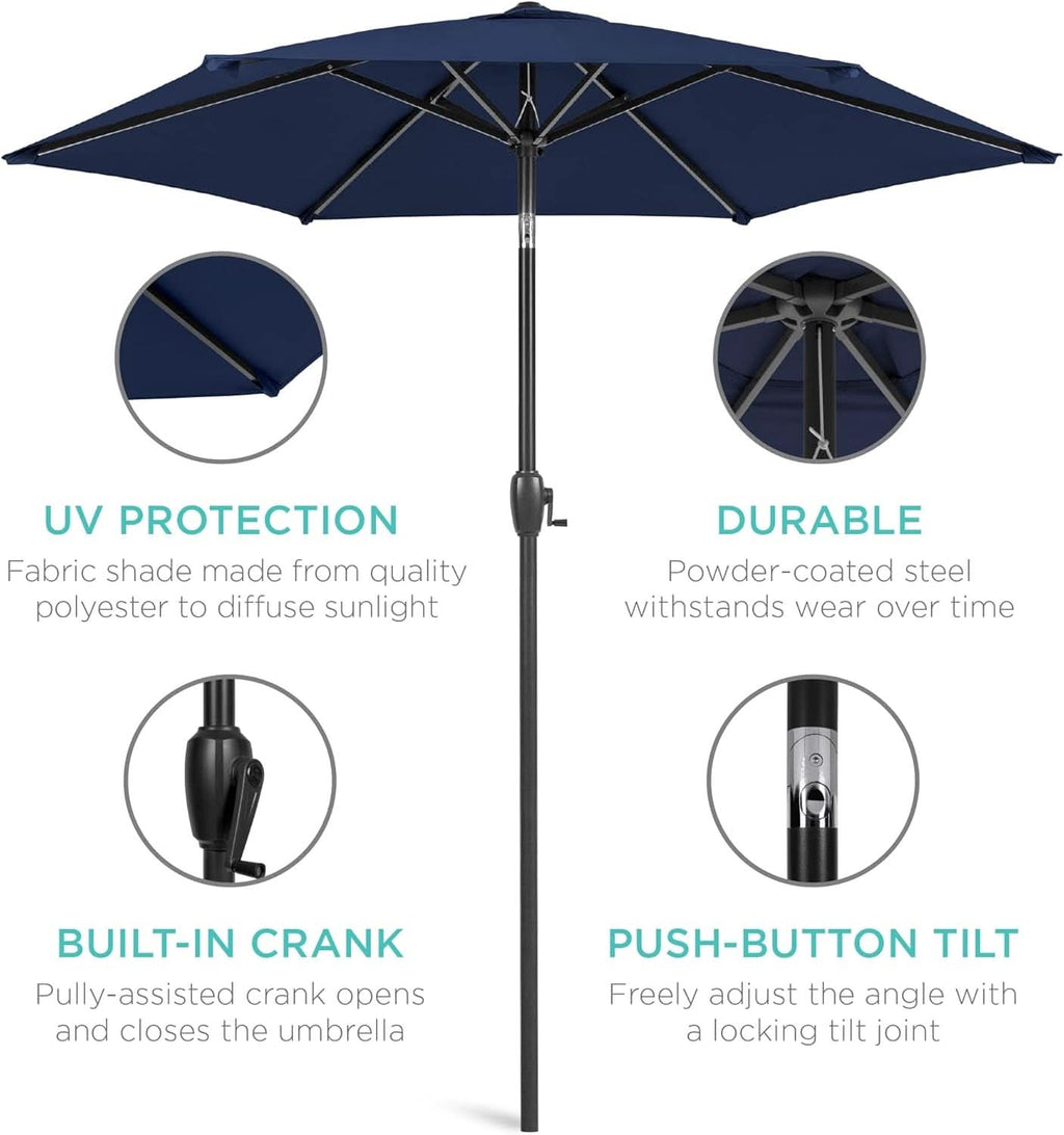 7.5ft Navy Patio Umbrella Tilt Crank Steel Pole Outdoor