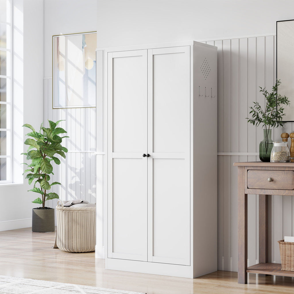 Metal Kitchen Pantry Cabinet With Adjustable Storage And 4 Heavy Duty Shelves - White