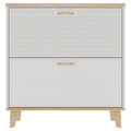 Narrow - Entryway Shoe Storage Cabinet With 2 Flip Drawers Legs - Natural / White