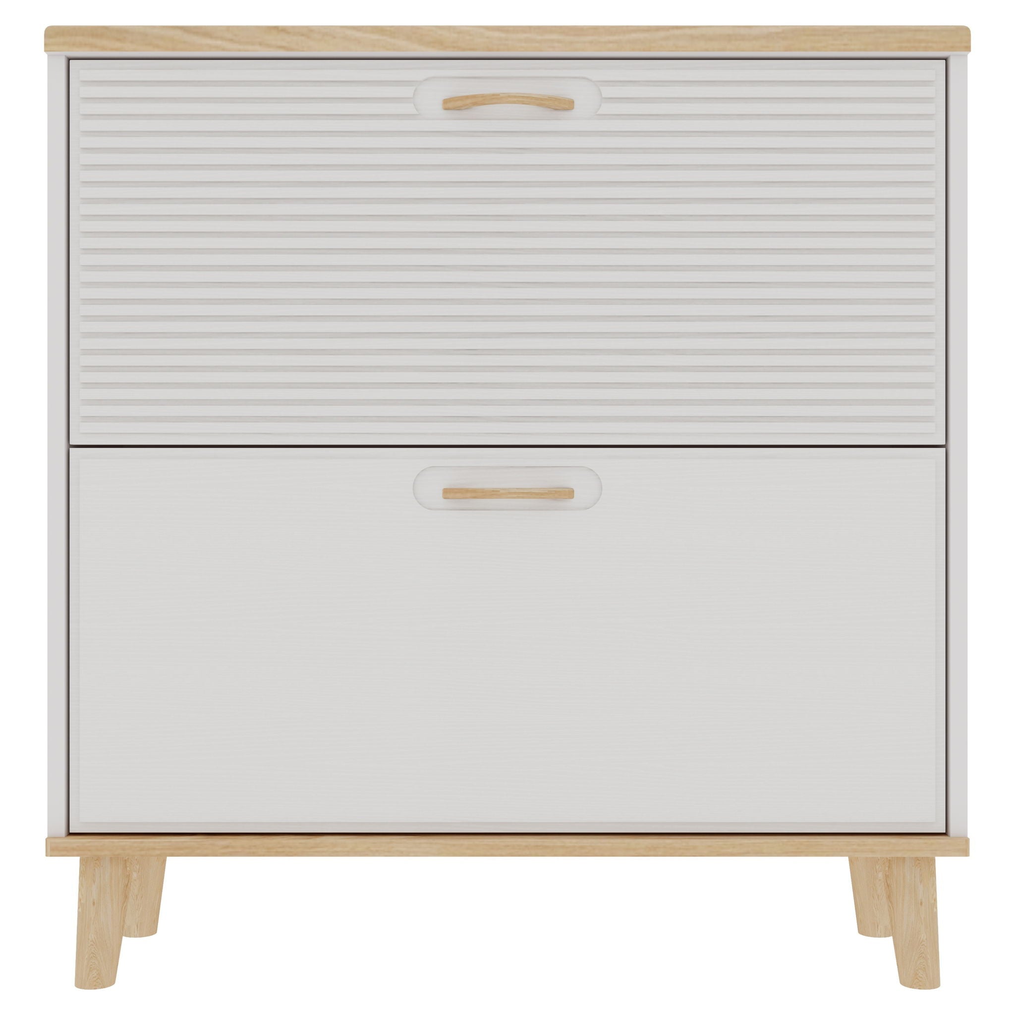 Narrow - Entryway Shoe Storage Cabinet With 2 Flip Drawers Legs - Natural / White