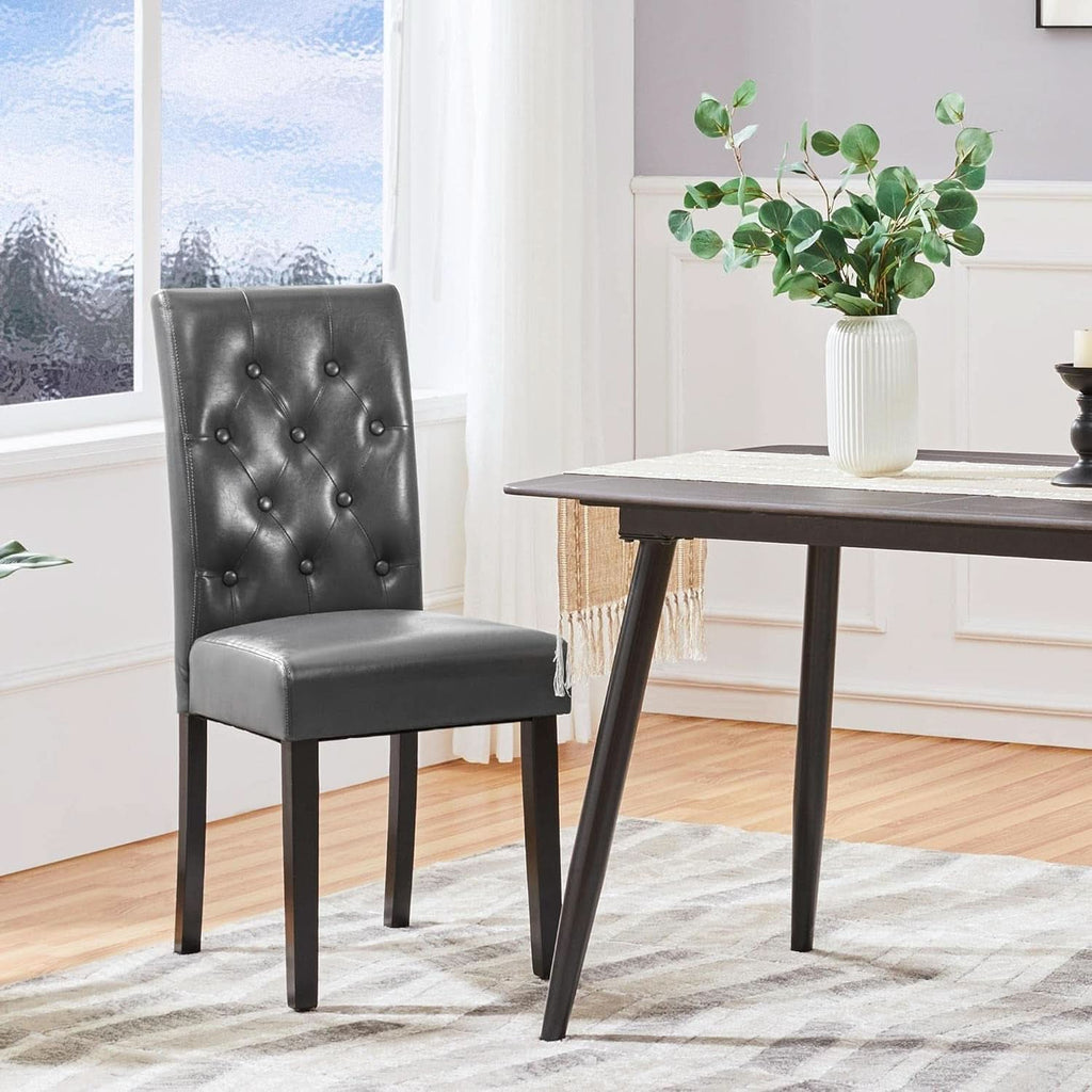 Gray Faux Leather Parsons Dining Chairs Set Of 2 High Back