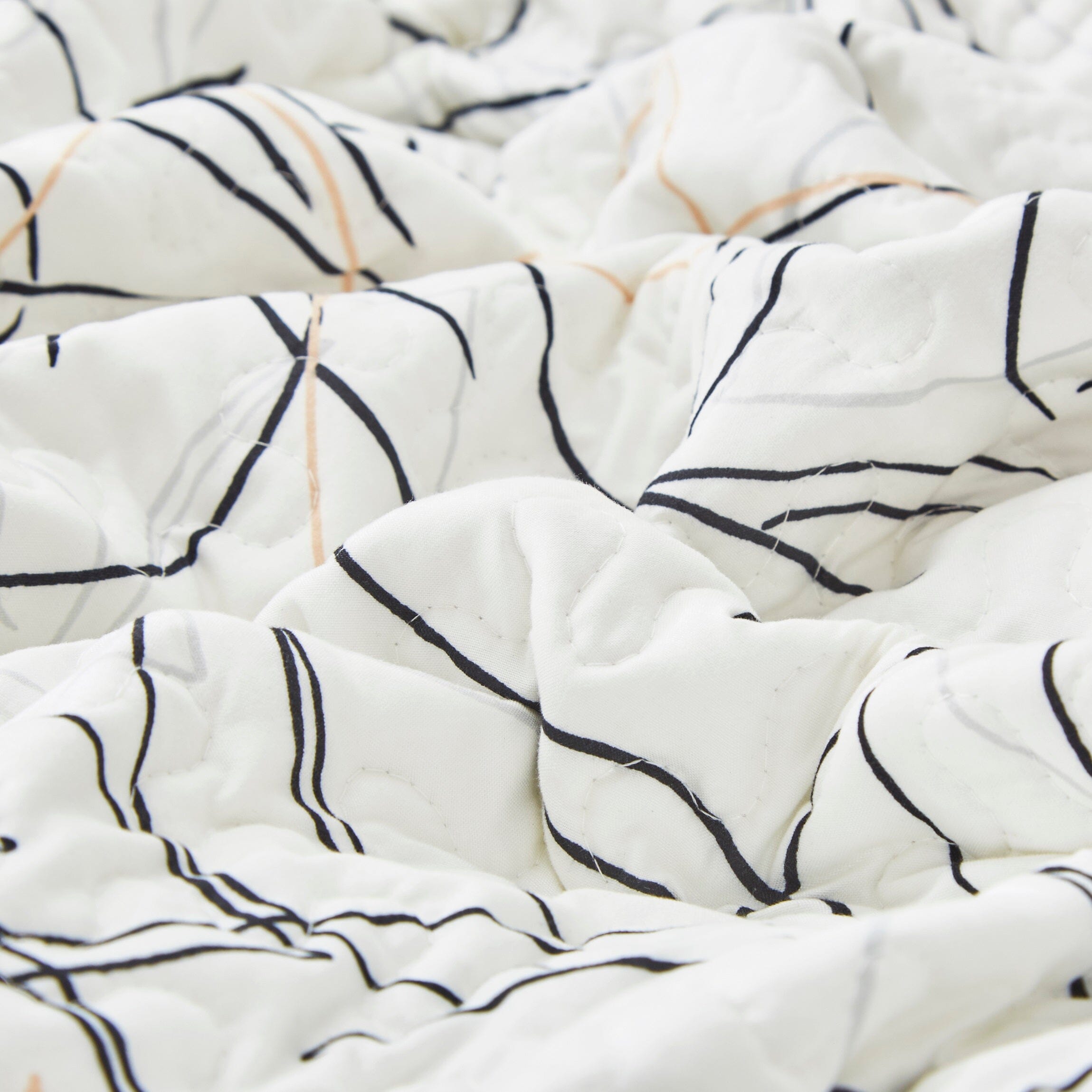 Tache Modern Abstract Leaf Line Art Foliage White Grey Black Gold Reversible Quilt Set (TJ357)