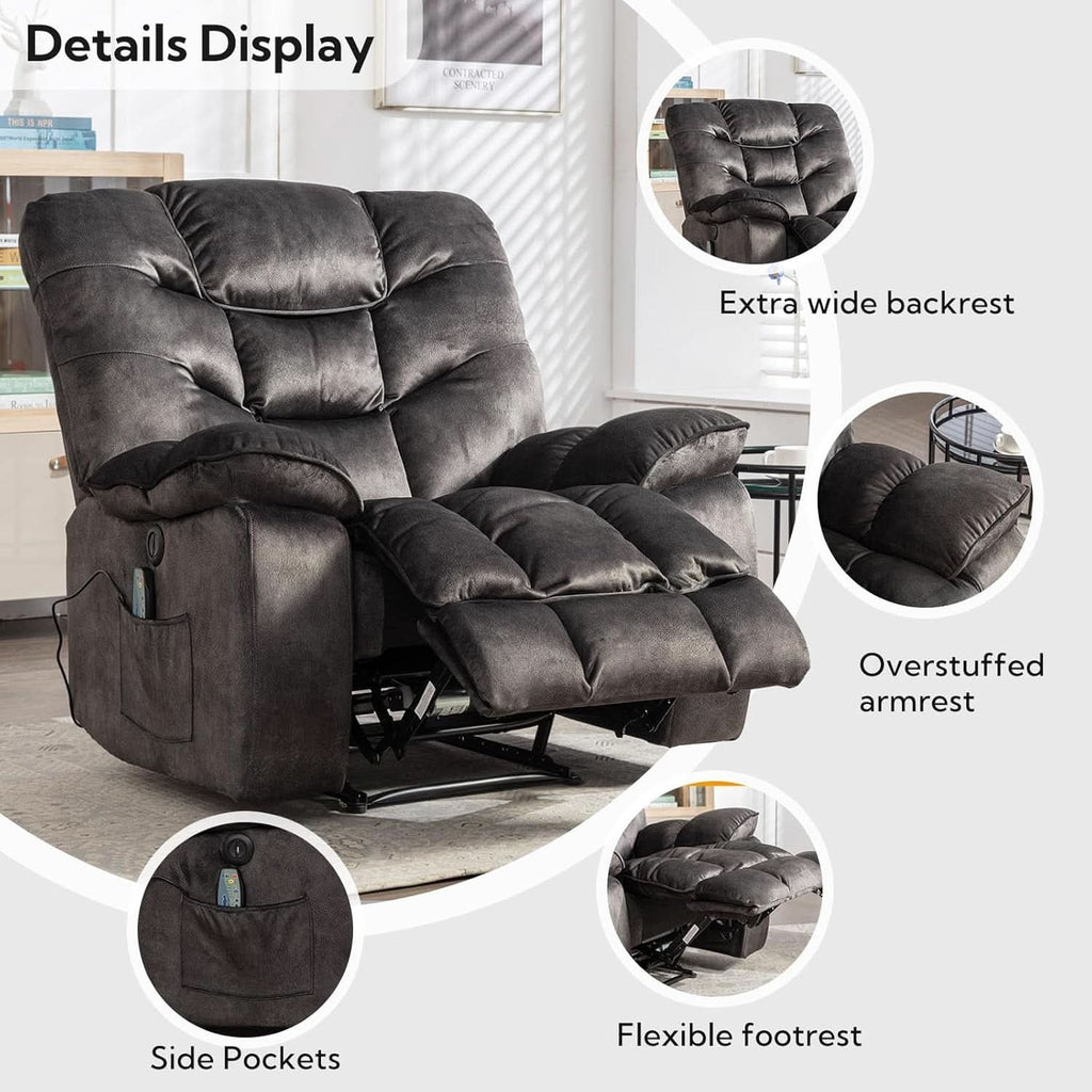 Oversized 41 Inch Power Recliner With Massage And Heat