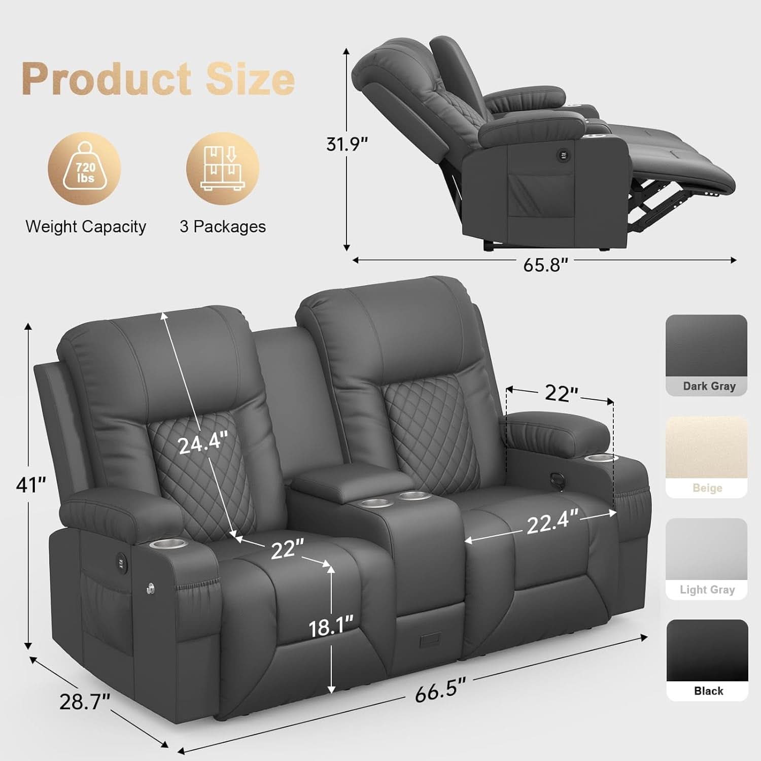 Two Seat Reclining Loveseat With Center Console USB Ports