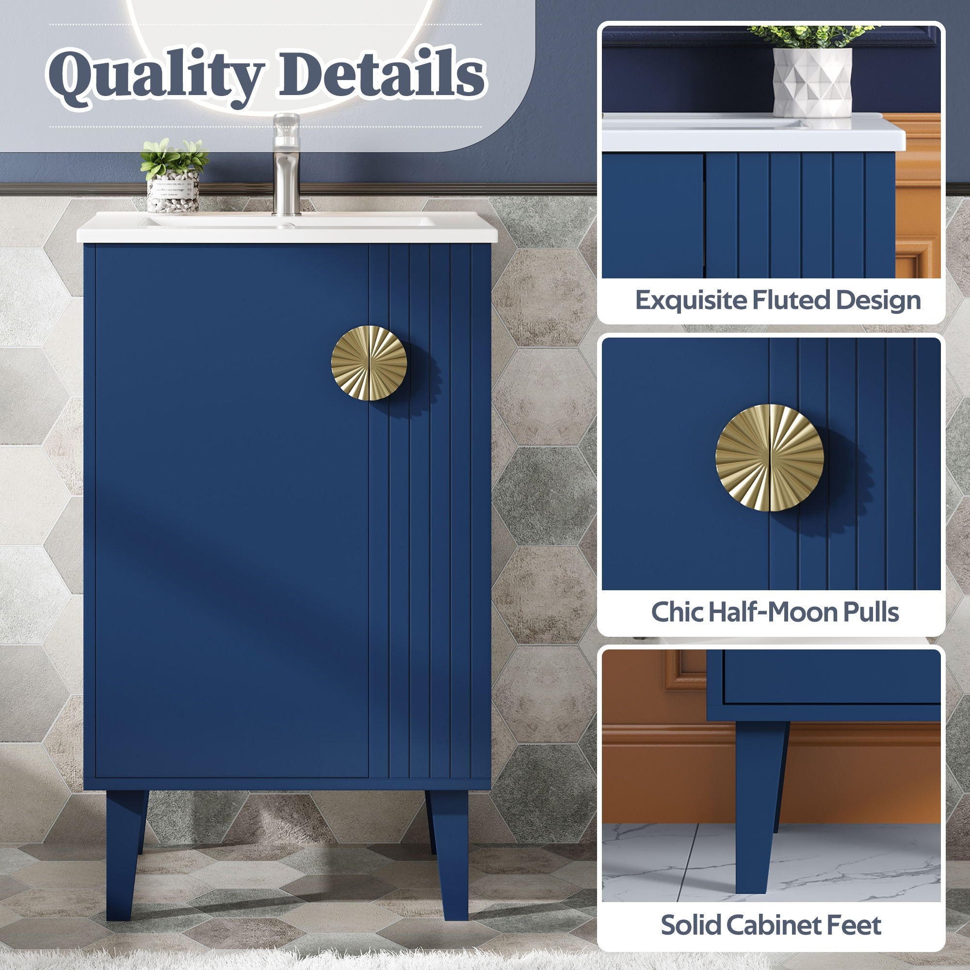 Bathroom Vanity With Sink, Soft-Close Door, Half-Moon Pulls