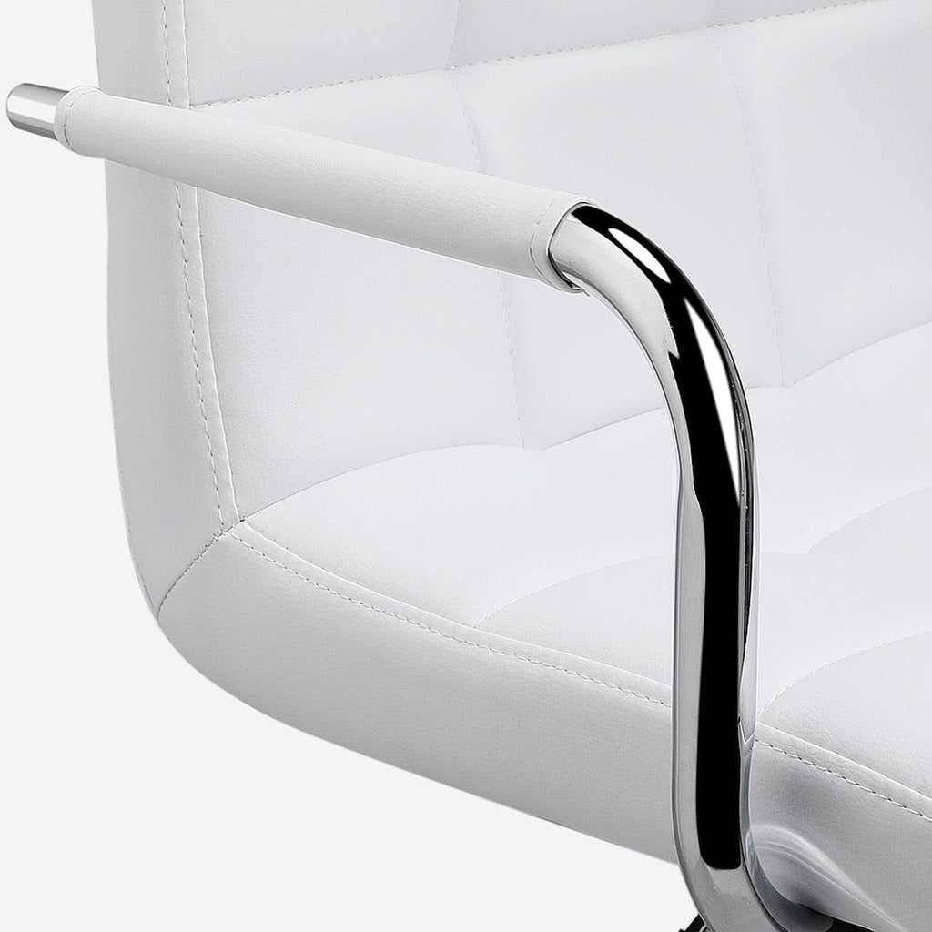 White PU Leather Adjustable Swivel Bar Stools Set of 2