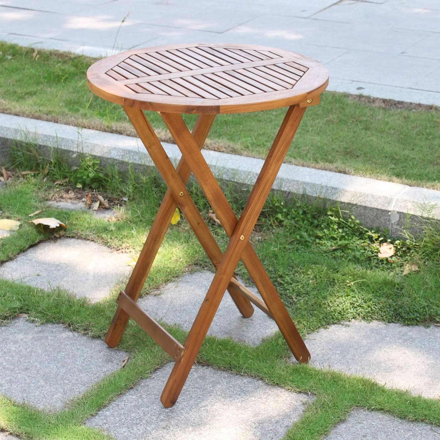 Acacia Round Folding Bistro Table And Chair Set Outdoor