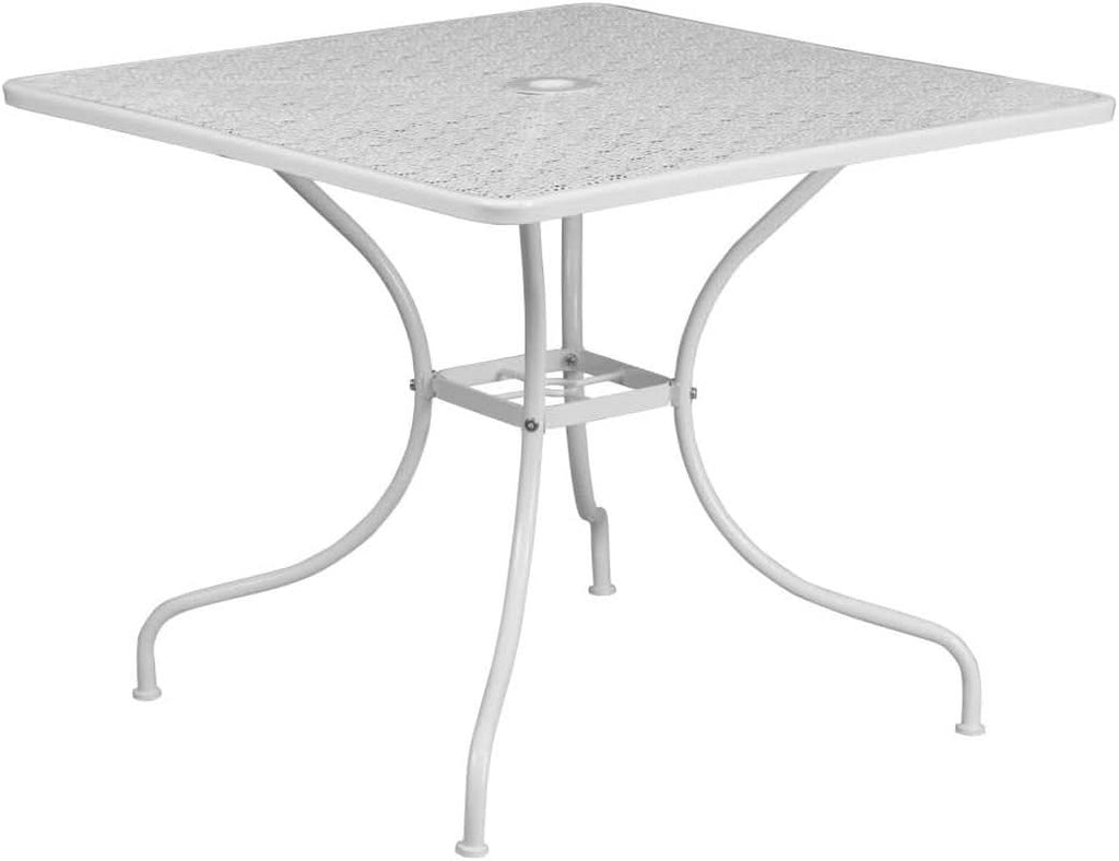 35.5 Square White Outdoor Patio Table Set With 4 Chairs