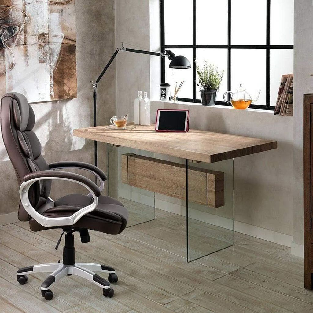 Ergonomic High Back Office Chair Lumbar Brown PU Leather