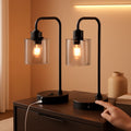 3-Way Dimmable USB Table Lamps With Gray Glass Shade Pair