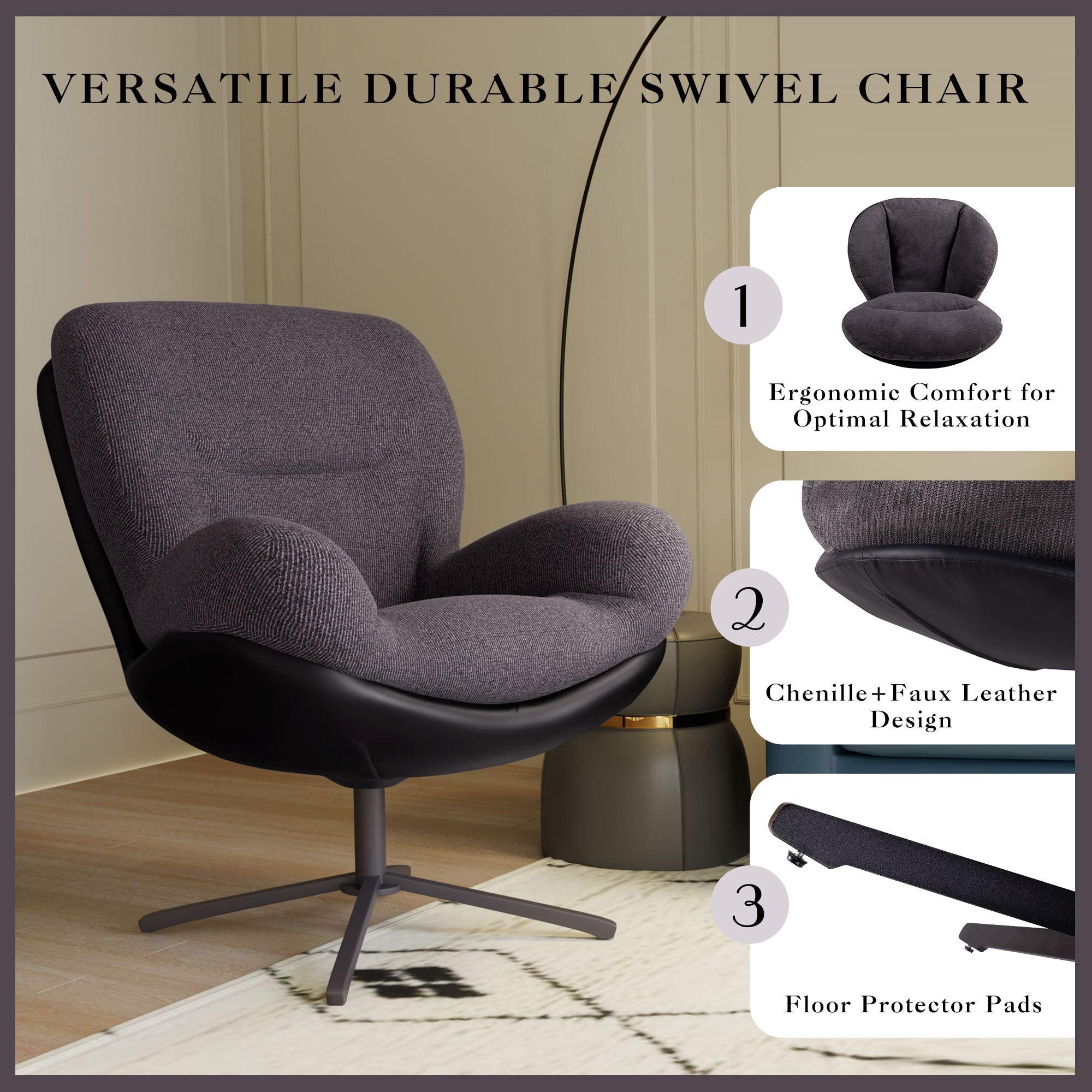 360° Swivel Office Chair, No Wheels