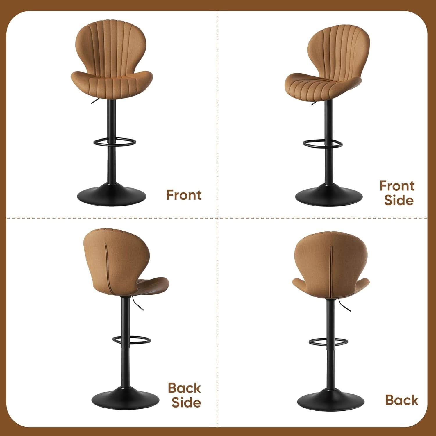 Bar Stools Set Of 3 Brown Counter Height Swivel Chairs With High Back